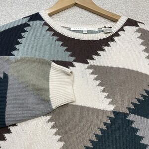 Perry Ellis Long Sleeve Sweater Mens Size XL Geometric Diamond Beige 100% Cotton